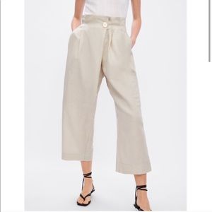 ZARA Wrap Cargo Crop High Waisted Linen Pants S